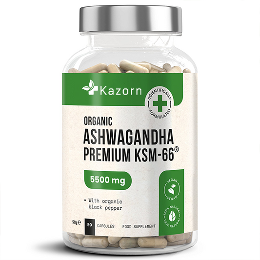 KAZORN® Organic KSM-66 Ashwagandha 5500mg with Black Pepper