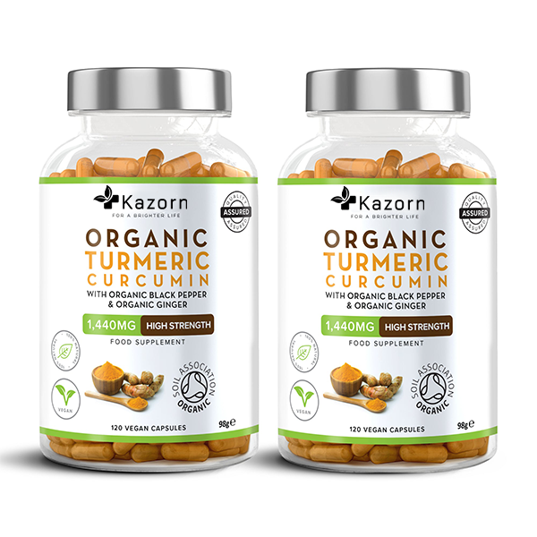 KAZORN® Organic Turmeric Curcumin 1440mg with Organic Black Pepper & Organic Ginger Capsules
