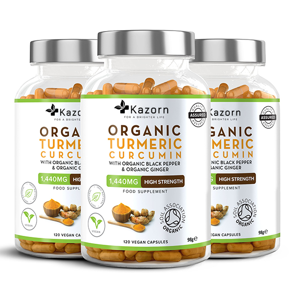 KAZORN® Organic Turmeric Curcumin 1440mg with Organic Black Pepper & Organic Ginger Capsules