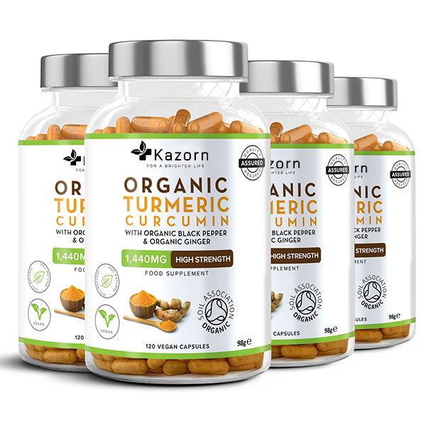 KAZORN® Organic Turmeric Curcumin 1440mg with Organic Black Pepper & Organic Ginger Capsules