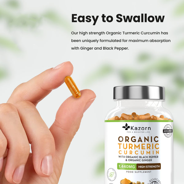 KAZORN® Organic Turmeric Curcumin 1440mg with Organic Black Pepper & Organic Ginger Capsules