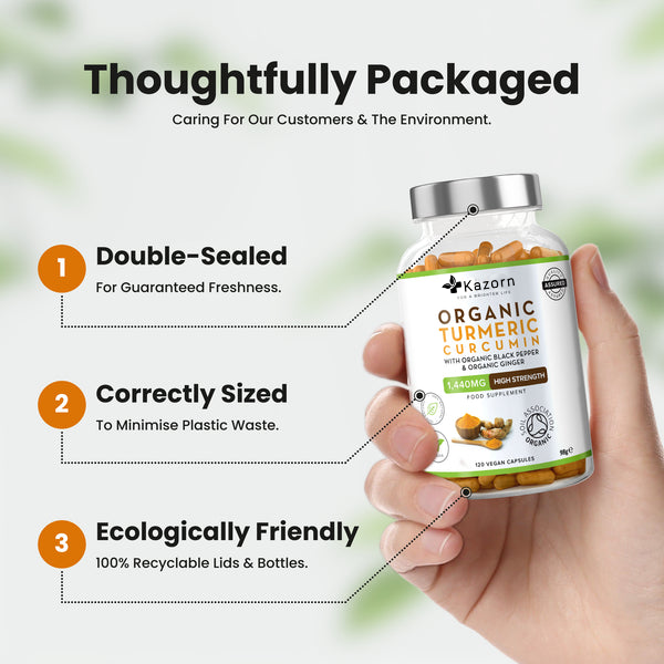 KAZORN® Organic Turmeric Curcumin 1440mg with Organic Black Pepper & Organic Ginger Capsules