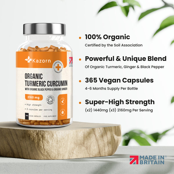 KAZORN® Organic Turmeric Curcumin 2160mg with Organic Black Pepper & Organic Ginger Capsules