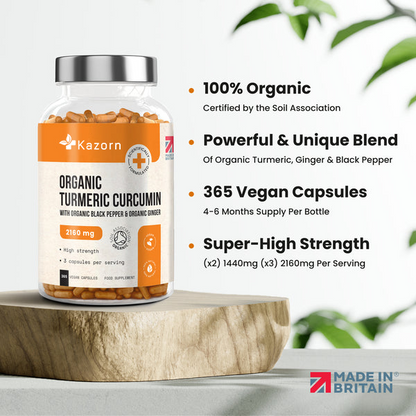 KAZORN® Organic Turmeric Curcumin 2160mg with Organic Black Pepper & Organic Ginger Capsules
